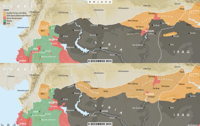Территории контролируемые курдскими вооруженными отрядами 2014-2015 гг.
