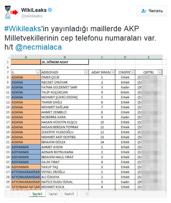 WikiLeaks опубликовал переписку правящей партии Турции (ФОТО) | Русская весна