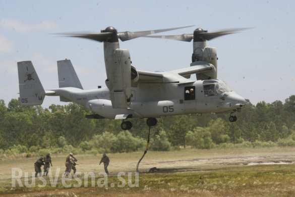 V-22 Osprey — американский конвертоплан, сочетающий отдельные преимущества самолёта и вертолёта. Он может перевозить на борту 24 или 32 десантника. Секретная база спецназа США обнаружена в сирийском Алеппо (ФОТО) | Русская весна
